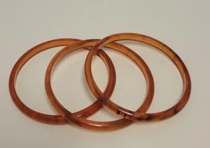 Vintage Faux Tortoise Shell Thin Bangle Bracelet Stackable Translucent Lot of 3 - Picture 1 of 8