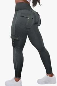 Flamingals Butt Lifting Leggings w Flap Pockets Cargo Leggings Size M (6-8) - Picture 1 of 5