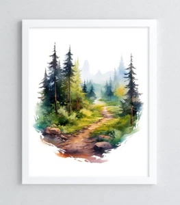 Forest Wall Art Print, Forest Path, Evergreen Trees Wall Art Decor Print - Picture 1 of 2