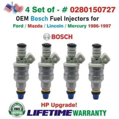 Bosch x4 HP Upgrade OEM Fuel Injectors for 1986-1997 MERCURY/FORD/LINCOLN/MAZDA - Image 1 of 4