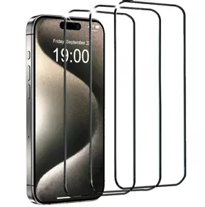 4 Pack Screen Protector for iPhone 15 Pro Tempered Glass HD Clear 9H Hardness - Picture 1 of 8