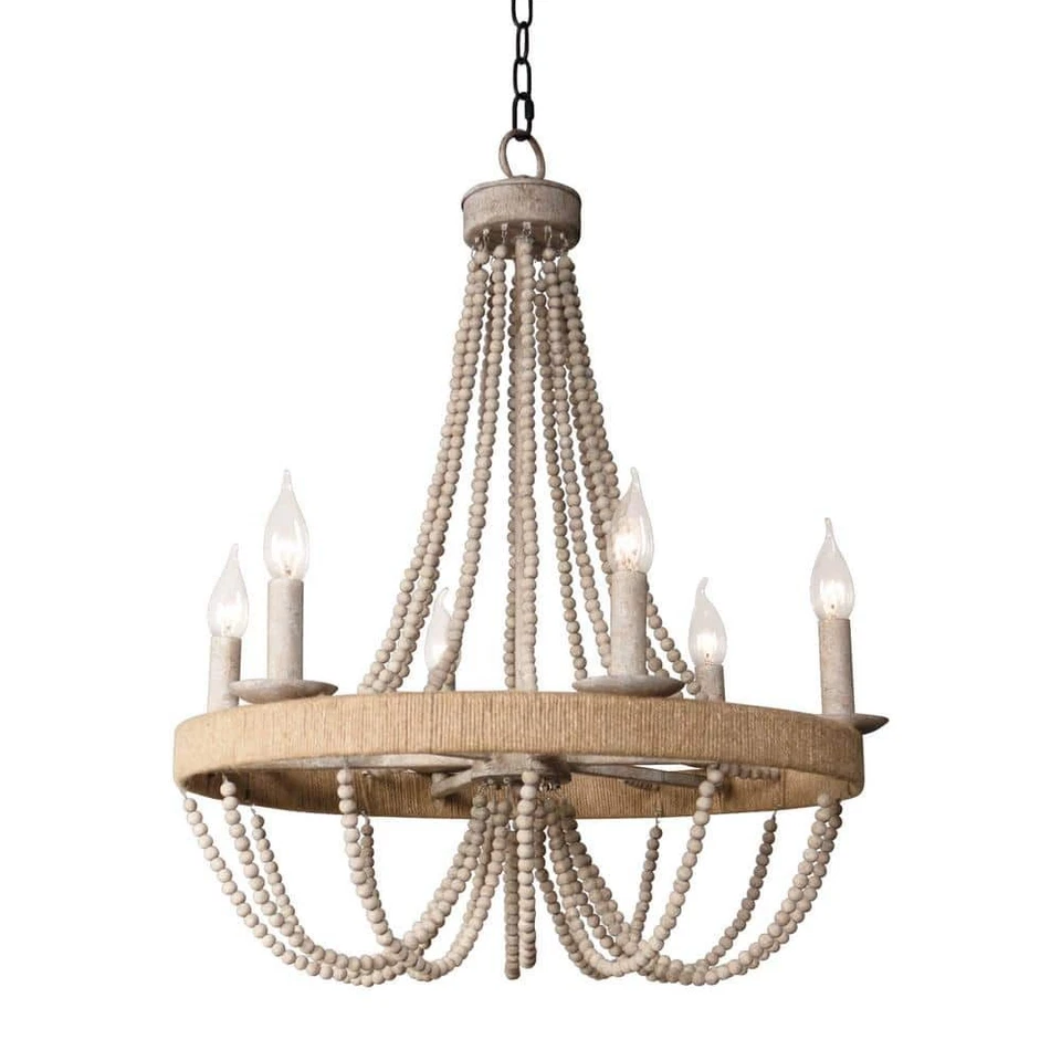 Matrix Decor 6-Light Wood Vintage Candle Chandelier MD-BB8803-6110V