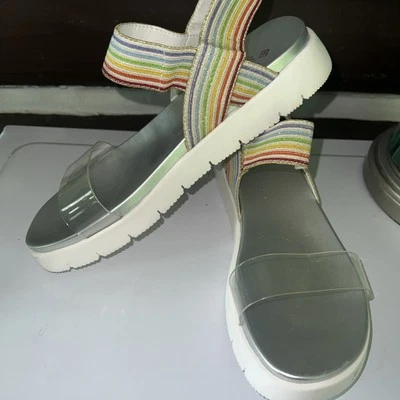 "Call It Spring" Rainbow Ribbon Silver Sandals Size 8 Brand New - Image 1 of 4