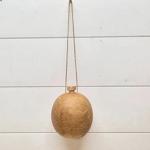 Vintage Carved Hanging Jicara Gourd Fish Canteen With Rope and Wood Stopper - Picture 1 of 12