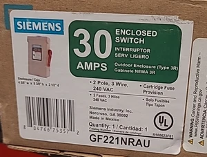 Siemens Enclosed Switch 30 A Outdoor Enclosure GF221NRAU - Picture 1 of 5