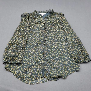 LC Lauren Conrad Bluse Damen Medium Langarm Rüschen Knopfleiste Blumen Grün - Bild 1 von 11