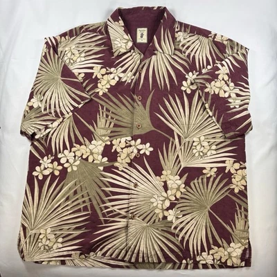 Jamaica Jaxx Shirt Men 2XL XXL Red Beige Floral Leaf Hawaiian 100% Silk Button - Image 1 of 4