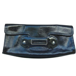 Longchamp Navy Blue Patent Leather Clutch Purse – Classic Logo Plate, Glossy - Picture 1 of 14