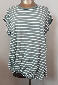 Maurices 24/7 Green Striped Twisted Shirt Womens 1X Chest 46 Cuffed 214-35609 - Picture 1 of 7