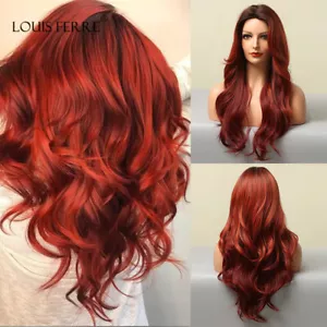 Long Brown to Win Red Ombre Cosplay Party Salon Wigs for Women Natural Wavy Hair - Picture 1 of 11