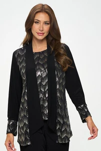 JOSTAR Cardigan GOLD BLACK FOIL JACKET  SLINKY STRETCH Nylon Knit S M L XL 2X 3X - Picture 1 of 7