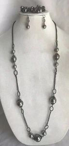 Park Lane Fashionista Gray Faux Pearl Gray Beads Hematite Tone Bracelet Earrings - Picture 1 of 12