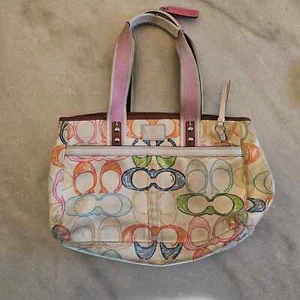 Borsa a tracolla Coach Hampton Scribble multicolore tasche interne firma logo - Foto 1 di 9