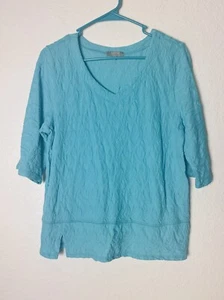 Habitat Clothes Elbow Tee Size M Turquoise Cotton Textured Blue Sea Glass Top - Picture 1 of 6