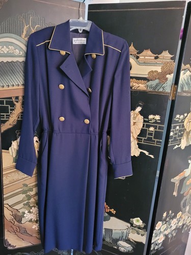 Abito cappotto doppiopetto blu donna vintage Givenchy En Plus taglia 40W 10w