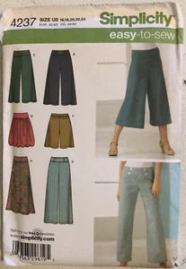 4237 Simplicity Skirt Pants Misses Cropped Wide Leg 16-24 Easy Sew UNCUT - Picture 1 of 4