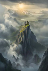 Misty Mountains Digital Fantasy Painting Art Print - Picture 1 of 1