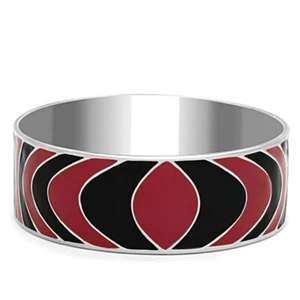 Brazalete de acero inoxidable esmaltado de 8 pulgadas de alto diseño redondeado Chevron en rojo + negro - Imagen 1 de 1