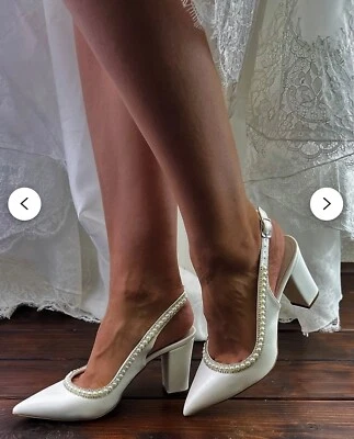 Ladies Bridal Shoes • Santorini Sandals • White with Pearls • 2.5 Inch Heel  - Image 1 of 4