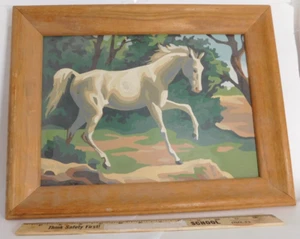 Pintura Por Número Caballo Blanco Enmarcado Ecuestre Años 50 Pintado a Mano EE. UU. - Imagen 1 de 2