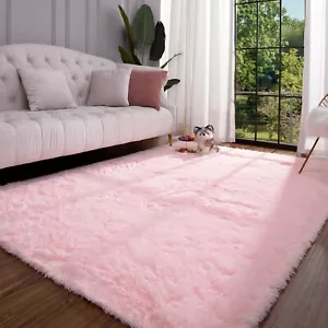 Keeko Area Rugs for Bedroom Living Room, 5.3x7.5 Pink Fluffy Washable Large A... - Picture 1 of 7