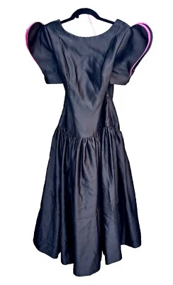 Vintage Designer Victor Costa Black Satin Heart Sleeve/Low Back Dress/Gown-10 - Image 1 of 4