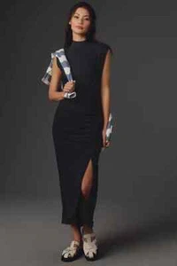 Vestido midi acanalado con cuello falso negro Daily Practice by Anthropologie para mujer XS NUEVO CON ETIQUETAS - Imagen 1 de 3