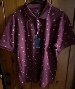 NWT Veboon Men's Floral Print Burgundy Cotton Flex Polo Shirt - Size L.-Pics! - Picture 1 of 6
