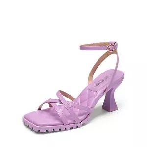 Women Square Open Toe Ankle Strap Low Kitten Heel Sandals for Wedding Party - Picture 1 of 30