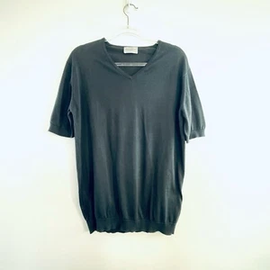 John Smedley Size L 14 Grey Sea Island Cotton Short Sleeve Knit Top Designer - Picture 1 of 24