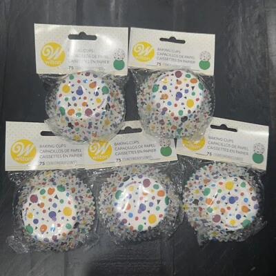Menge 5 Wilton Backförmchen Konfetti und grüne Tassen 375 Tassen insgesamt NEU - Bild 1 von 4