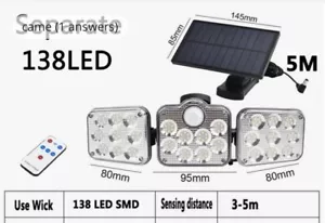 138LED-Outdoor With Splite Solar & Motion Sensor Lights- Adjustable Heads+Remote - Picture 1 of 2
