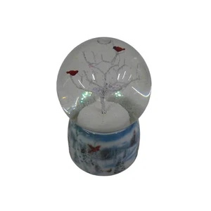 Red Cardinals In Tree Scene Wind up Musical Snow Globe Winter Wonderland 5 1/2" - Picture 1 of 6