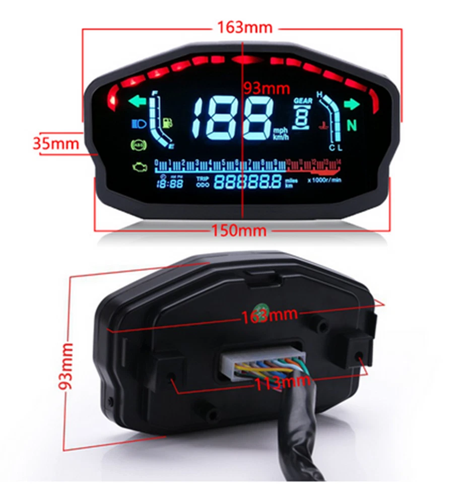 Digital Universal Motorcycle Speedometer Gauges Odometer Tachometer With Sensor - Image 1 of 4