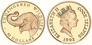 Cook Islands 50 Dollar Gold 1992 Indian Elephant Pf IN Capsule 120363 - Picture 1 of 2