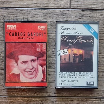 Lot of 2 TANGO Cassette Tapes - CARLOS GARDEL & TANGOS DE BUENOS AIRES - Vintage Foto 1 de 4