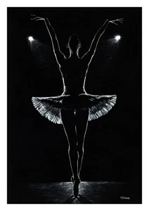 Secret Rehearsal - Signed Fine Art Giclée Print. Ballerina Tutu Swan Lake Stage - Picture 1 of 1