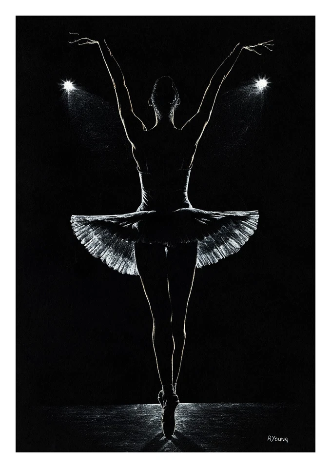 Ensaio Secreto - Impressão giclée de arte fina assinada. Palco de lago de cisnes Ballerina Tutu - Imagem 1 de 1