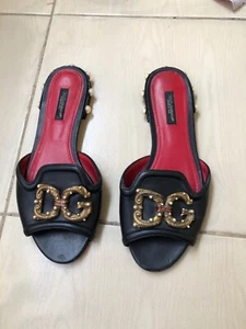 Dolce and gabbana black leather DG Amora flats size 37 EU - Picture 1 of 16