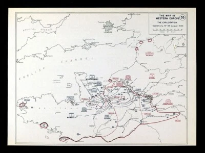 Mapa 55 Batalla de Normandía Explotación Chambois Mantes París Francia 1944 Segunda Guerra Mundial Foto 1 de 2