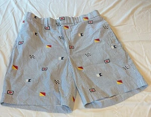 Polo Golf Herren Seersucker Shorts Gr. 32 blau/weiß gestreift bestickte Flaggen - Bild 1 von 6
