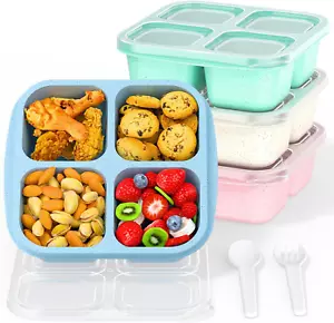 Bento Snack Boxes (4 Pack)- Reusable 4-Compartment Meal Prep Containers for Kids - Picture 1 of 7