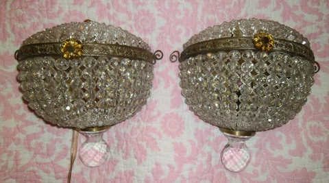 WOW! Antique Vintage Crystal Glass Beaded Dome French Czech Sconces Chandelier Cover
