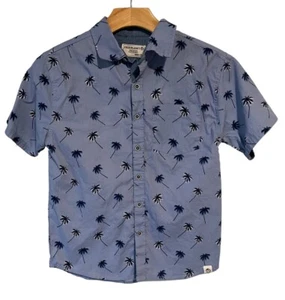 Free Planet Shirt Boys Small Blue Palm Tree Youth Short Sleeve Button Up Pocket - Picture 1 of 8