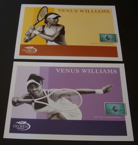 Lot of 2 2007 US OPEN Tennis VENUS WILLIAMS POST CARDS Souvenir American Express Cover