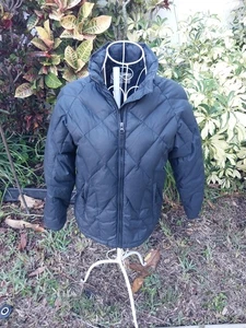 VTG 90s Cabelas Goose Down Puffer Jacket   Diamond Quilting Black Size MM - Picture 1 of 6
