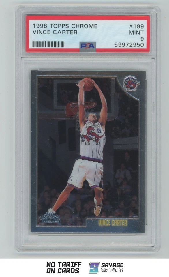 1998-99 Topps Chrome Rookie Vince Carter PSA 9 #199 Toronto Raptors - Image 1 of 3
