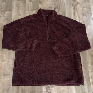 Eddie Bauer Teddy Fleece Quarter Zip Pullover Sweater Men 2XLT Fuzzy Burgundy - Picture 1 of 5