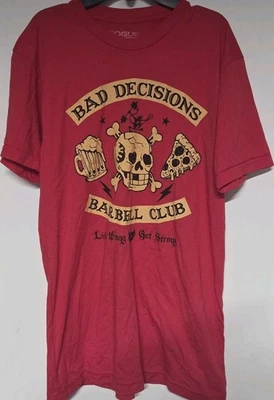 Rogue Fitness Bad Decisions Barbell Club Skull T-Shirt, Men M, Crossfit Workout - Image 1 of 3