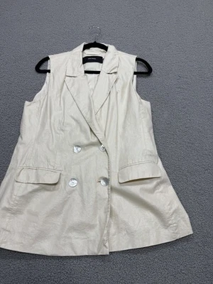 Vero Moda Vest Women Ivory Metalic Short Sleeve Linen Preppy Retro Boho Size 42 - Image 1 of 4